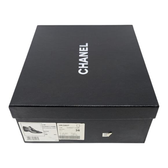 Chanel pointed toe loafers black leather chunky heel interlocking CC logo 36C - Picture 12 of 14